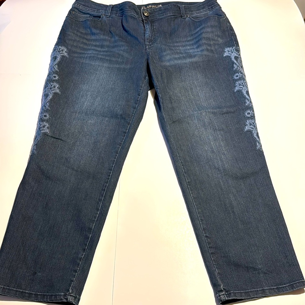 Chicos blue embroidered jeans size 3R or 16R (Platinum)